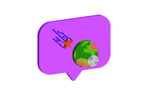 3D Icon Space Earth and Moon Meteor