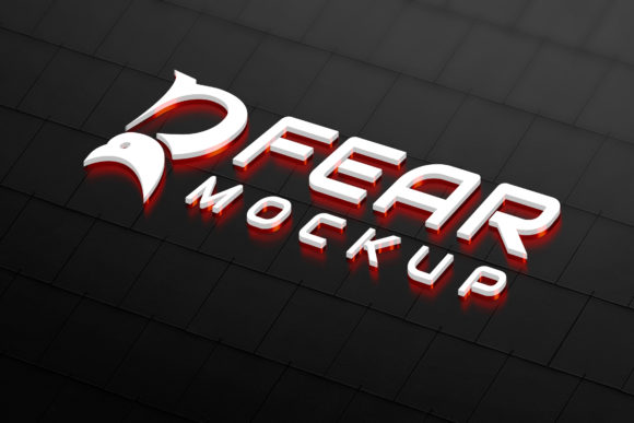 3D White Red Neon Light Logo Mock-Up for Modern Branding