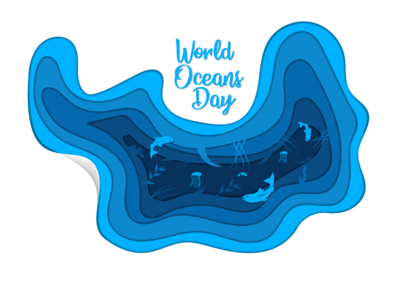 Blue 3D Origami Craft Paper of Sea Waves