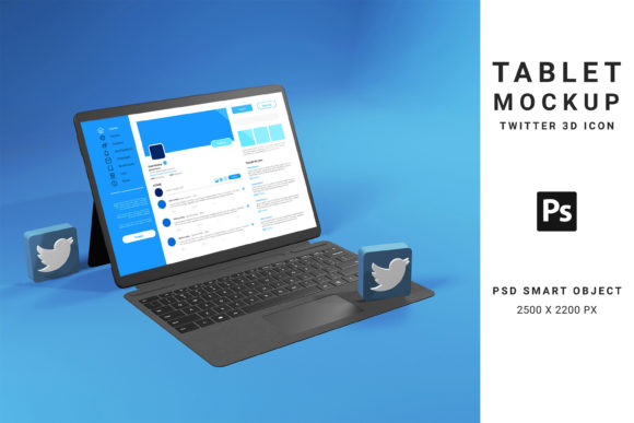 Tablet Mockup with Twitter 3d Icon: A Practical Tool for Visual Workflow Integration