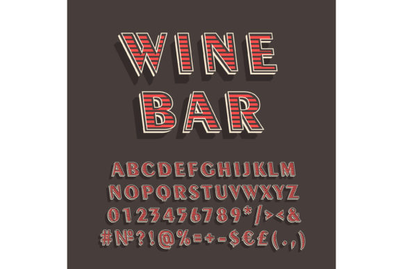Wine Bar Vintage 3D Vector Alphabet Set